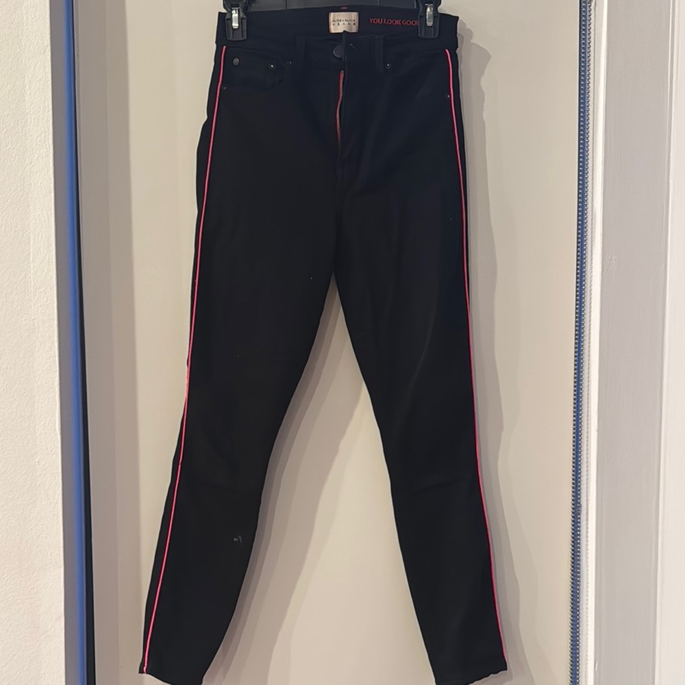Alice + Olivia Black Ankle Jeans with Red Trim